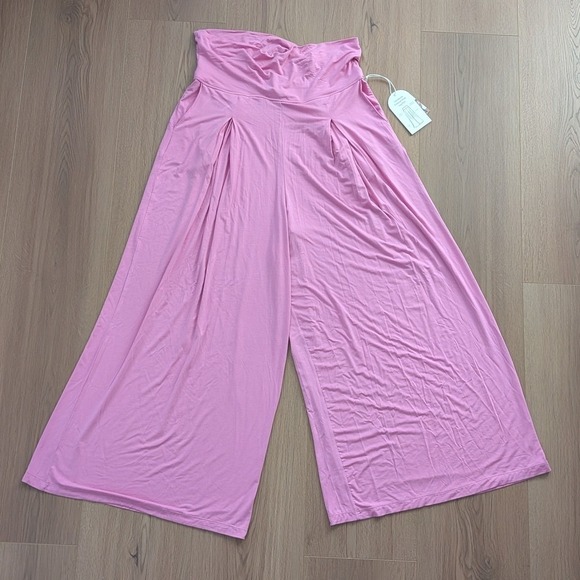 Blogilates Pants - New Blogilates Women's Homebody Foldover Wide Leg Pants Pink Large (8-10)